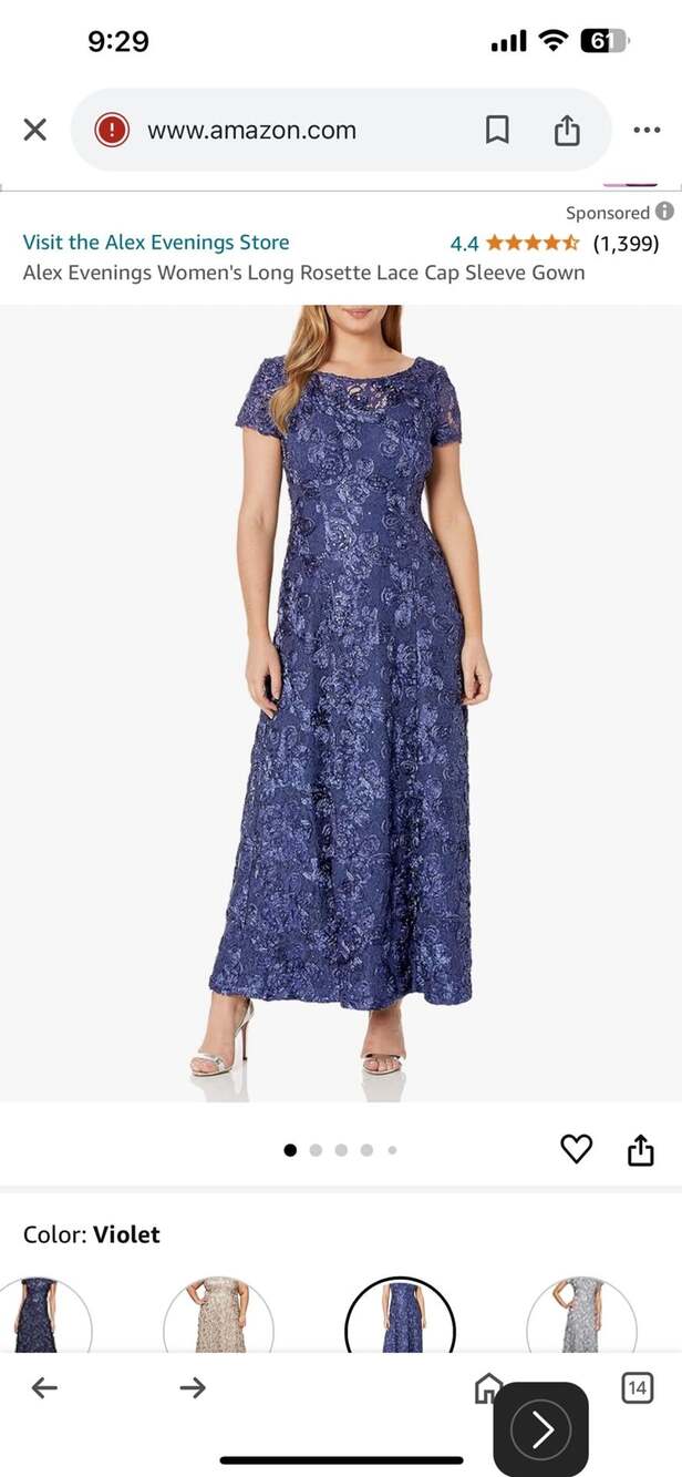 Alex Evenings Evelyn Lace Boatneck  Cap Sleeve Gown Color Navy Size:10 NWT